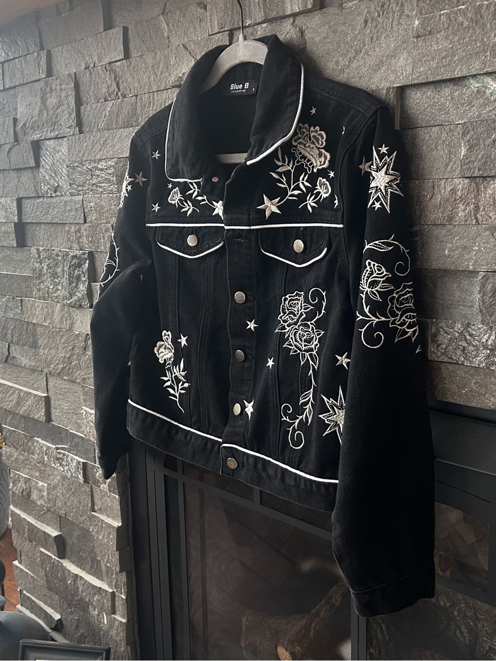 Blue B Whimsigoth Embroidered Black Denim Jacket - Picture 4 of 5